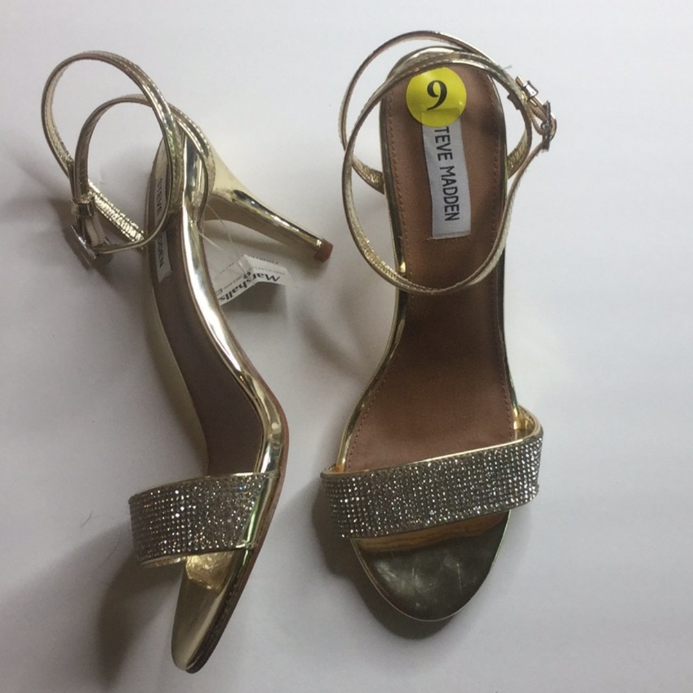 Steve Madden Ritter gold rhinestone ankle strap